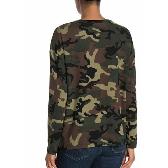 Sanctuary Camo Crew Neck Lightweight Pocket Pullover Sweatshirt Petite Small - Picture 2 of 3